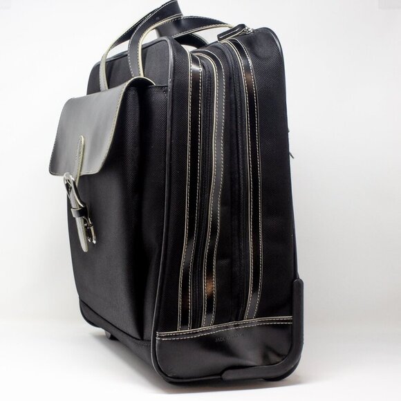 Jack Georges Milano Business Traveler | Black Leather & Nylon Laptop Rolling Bag - Picture 2 of 6